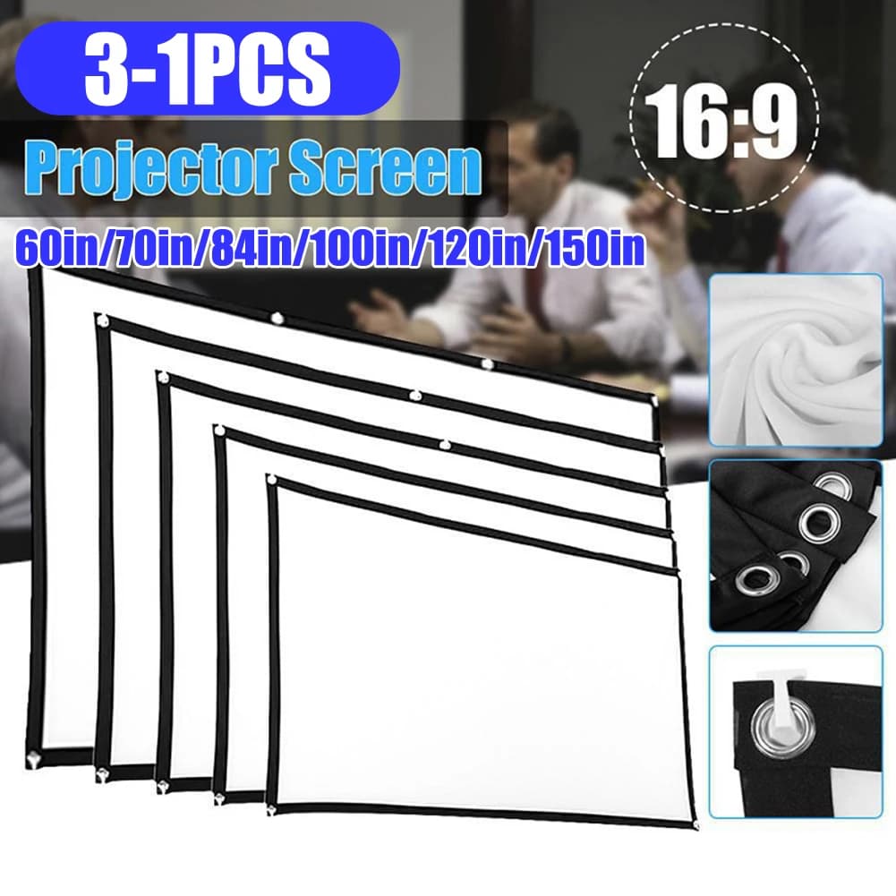 Schermo di Proiezione Semplice 3-1 Pezzi 60/72/84/100/120/150 Pollici per Casa, Teatro, Ufficio, Display HD 16:9