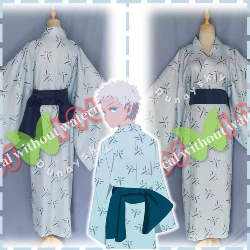 JJK Fanmade Young Gojo's Traditional Japanese Kimono Childhood Satoru Gojo Cosplay Costume Unisex Sizes (S-XL) Dragonfly Pattern