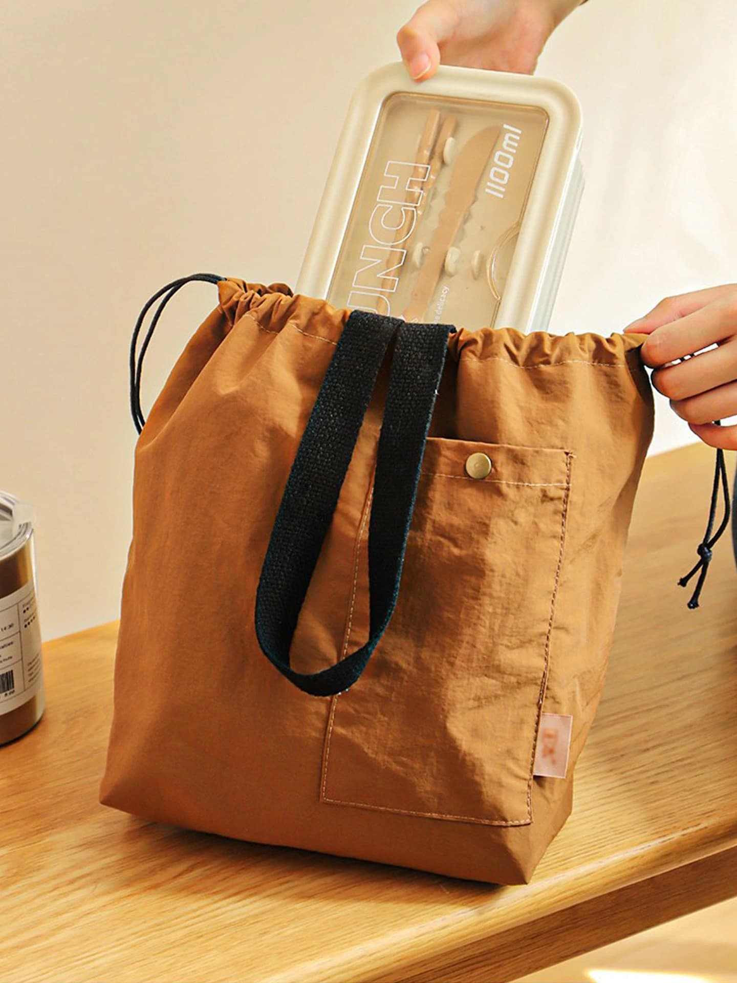 Large Capacity Lunch Box Bag Drawstring Insulated Meal Bag Portable Bento Bag Breakfast Food Storage Bag for Office Workers