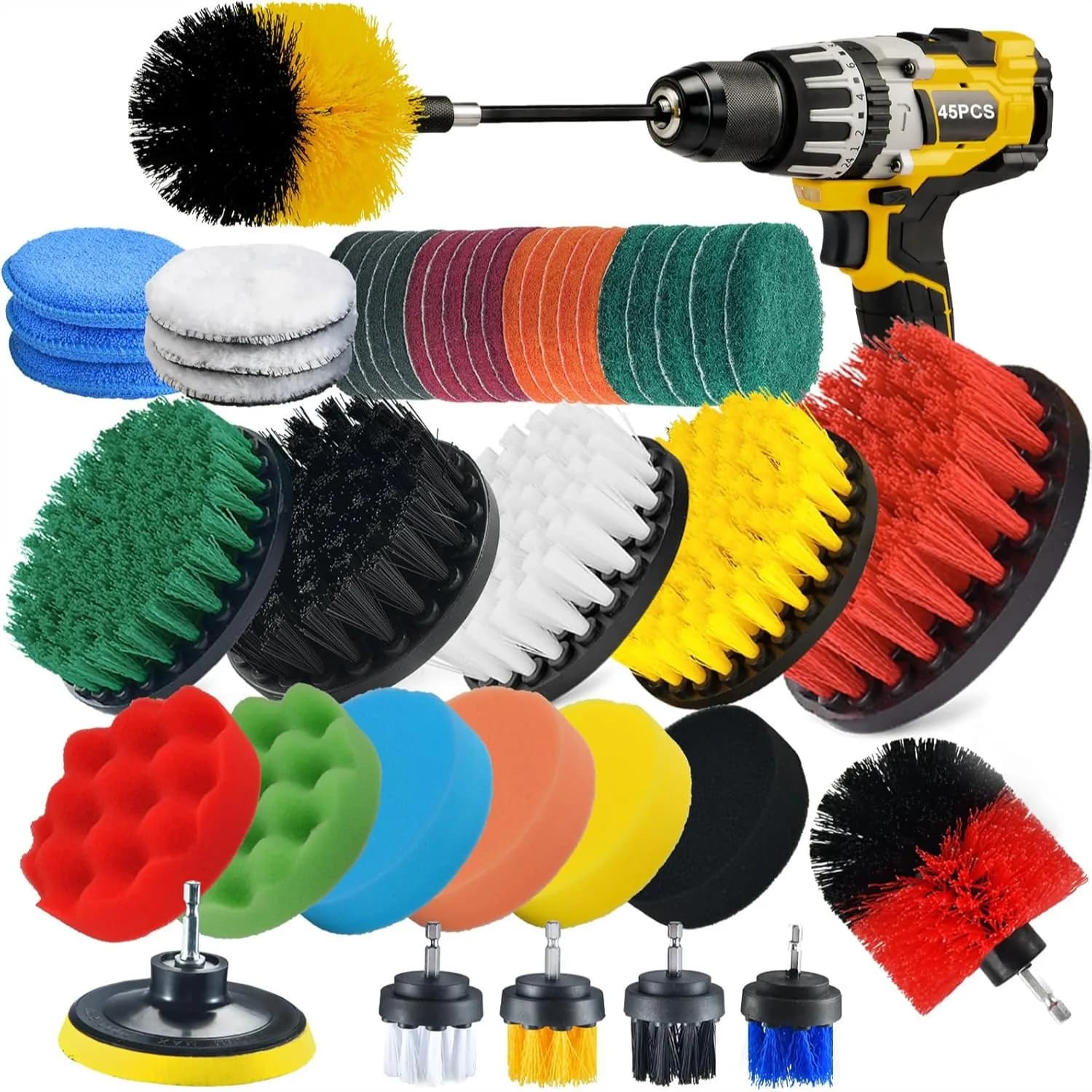 Set di 45 Spazzole per Trapano con Asta di Prolunga per Pulizia Multiuso