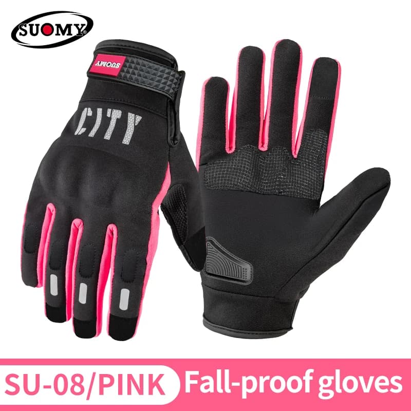 Autunno Inverno Caldo Antivento Uomo Donna Ultra Sottile SUOMY Guanti da equitazione per moto Comodi guanti da moto anti-caduta neri/rosa