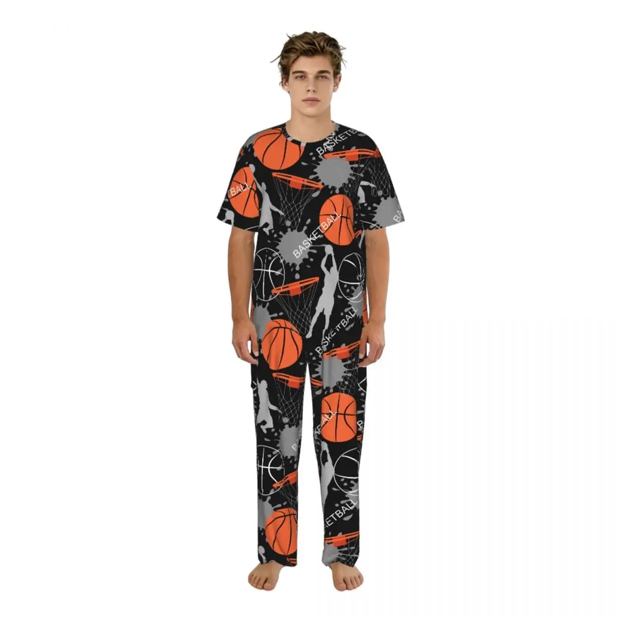 Pigiama da Uomo Estivo: Completo con Maglietta a Maniche Corte e Pantaloni Lunghi, Abbigliamento da Notte e per Casa, Stile Basket