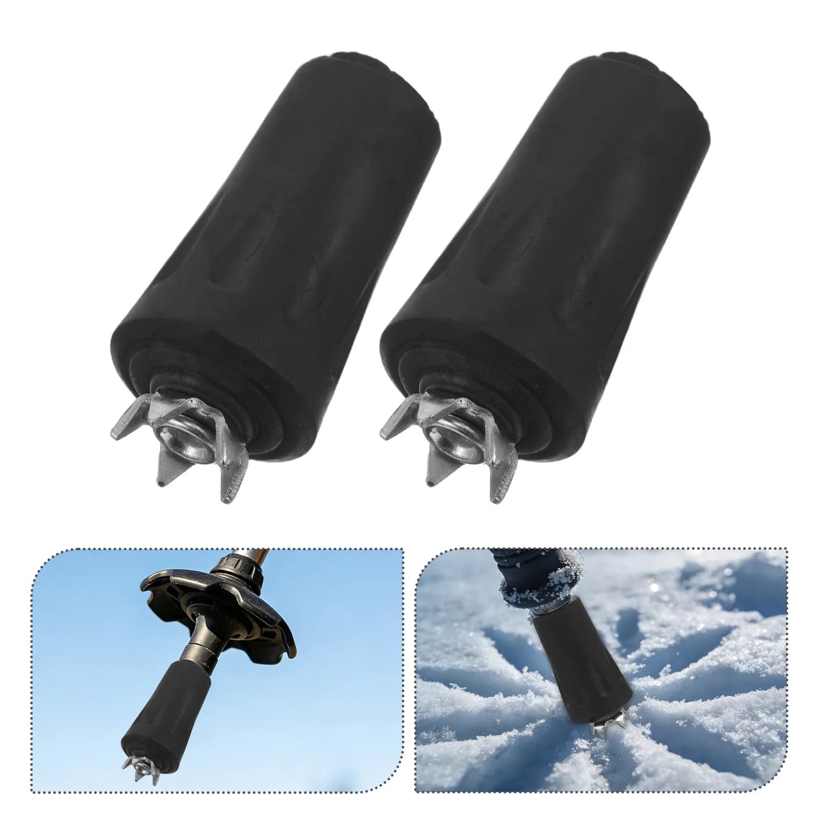 6Pcs Anti-Slip Cane Ice Grip Trekking Pole Tip Cover with 5-Prong Spike Rubber Foot Protector for Snowy Icy Trails Elderly