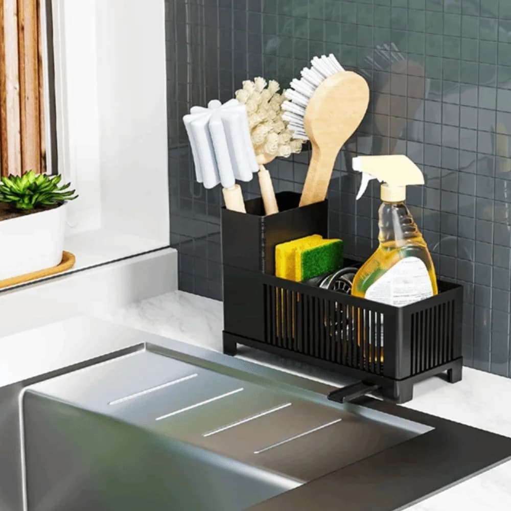 Organizzatore per Lavello da Cucina Ben Ventilato, Porta Spugne in Plastica, Scolapiatti Salvaspazio, Dispenser Sapone per Piatti, Spazzole per Pulizia