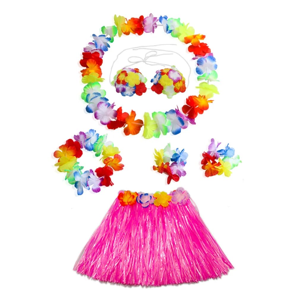 Ghirlanda Hawaiana in Erba per Spettacoli Teatrali, Costumi e Accessori per Bambini, Set da 6 Pezzi da 40 cm