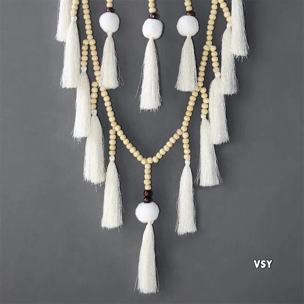 Macrame Wall Hanging Dream Catcher Large Natural Hairball (Beads With Tassel)