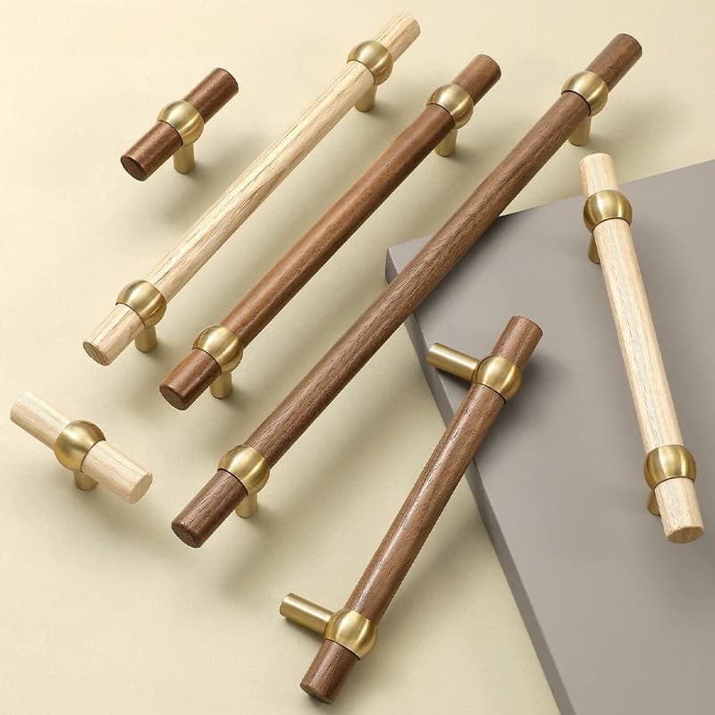 Maniglie per mobili in legno Manopole per cassetti per porte dell'armadio da cucina in lega di zinco Tira Maniglie in legno per ferramenta per mobili Noce Faggio