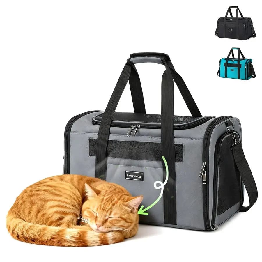 Borsa da viaggio pieghevole per cani, marsupio per gatti con lato morbido fino a 20 libbre, marsupio per animali SoftSided a prova di fuga con 4 ventilazioni
