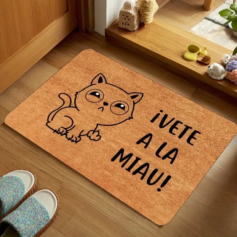 Tappeto d'ingresso con citazione divertente in spagnolo: Vete A La Miau - Tappeto di benvenuto umoristico e sarcastico con slogan di gatti per la porta d'ingresso