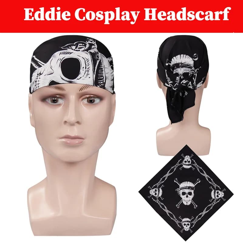 Eddie Cos Munson Cosplay Foulard Costume Puntelli TV ST 4 Travestimento Fascia Dress Up Sciarpa per capelli stampata con teschio nero Halloween