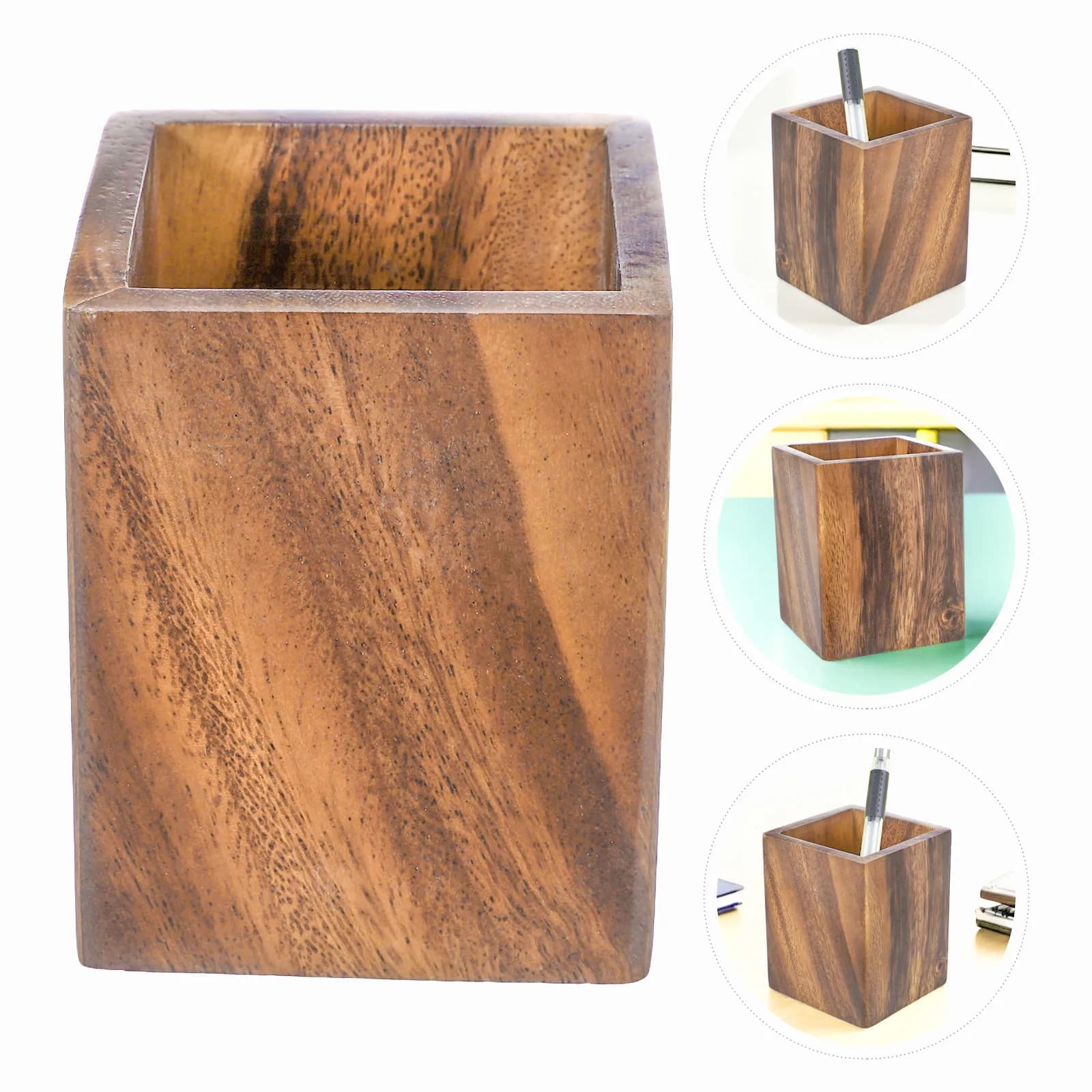 Portapenne in Legno di Noce, Organizzatore da Scrivania Rustico ed Elegante, Porta Matite per Ufficio, Scuola e Pennelli da Trucco