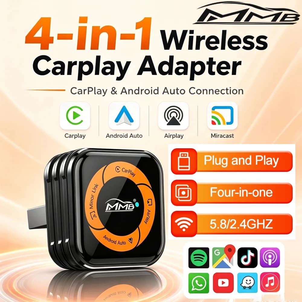 MMB Mini 4 In1 2026 Wired to Wireless CarPlay Dongle Android Auto Adapter Airplay Mirror Link USB Plug and Play For Audi/VW/Benz