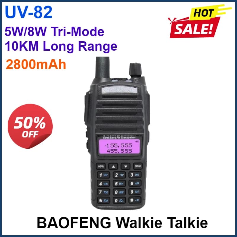 2800mAh Baofeng UV-82 8W Ham Radio10KM Walkie Talkie Dual PTT Nero/Camo Pratici radio amatoriali Aggiornamento UV-5R per la caccia