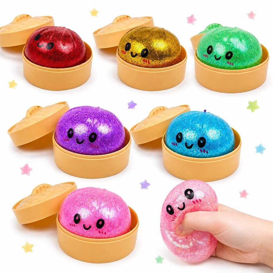 Hot Realistic Giant Dumpling Squeeze Toy with Bamboo Steamer Soft TPR Dough Ball Decompression Fidget Toy Creative Funny Gift