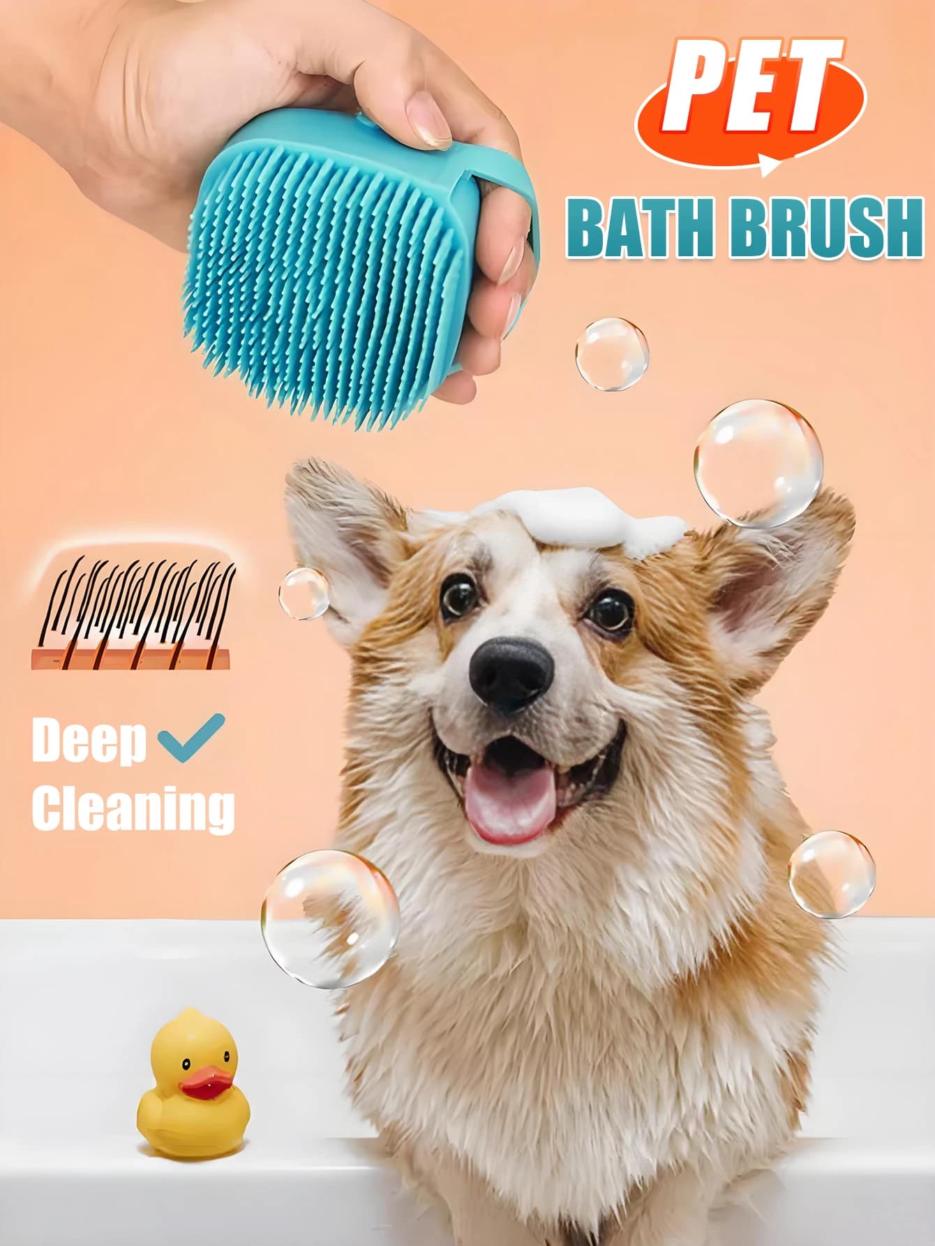 Pet Bath Brush with Soft Silicone Bristles 2-in-1 Massage & Lather Shampoo Brush for Dogs Cats Gentle Cleaning & Bathing Tool