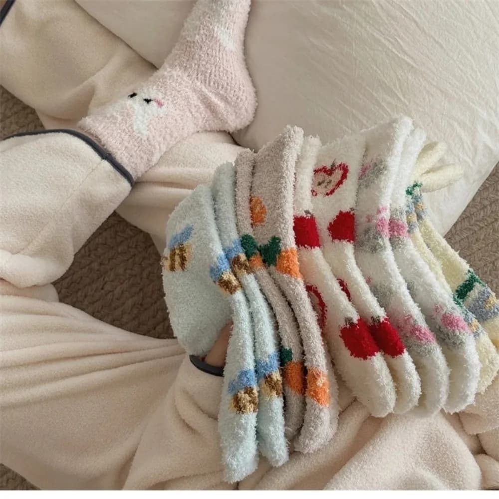 Calzini in pile corallo spessi e carini, calzini invernali caldi e soffici, calzini da casa, calzini da notte, calzini da donna