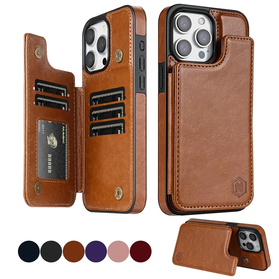 Retro PU Leather Flip Phone Case Magnetic Snap Card Holder Wallet Cover Shock Absorption Anti-scratch Cover For Smart Phone