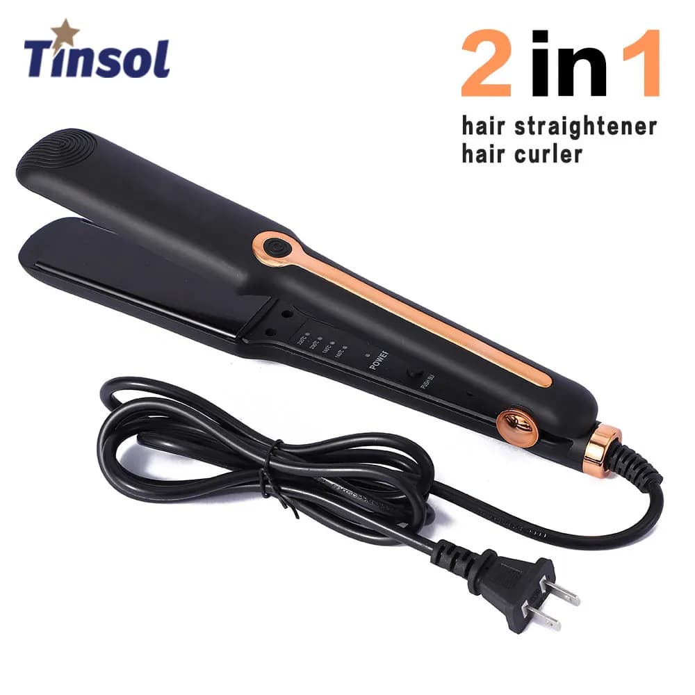 Professional Ceramic Hair Plate 2-in-1 TINSOL, with Negative Ions and Larga Plate, Iron Adjustable Temperature Light