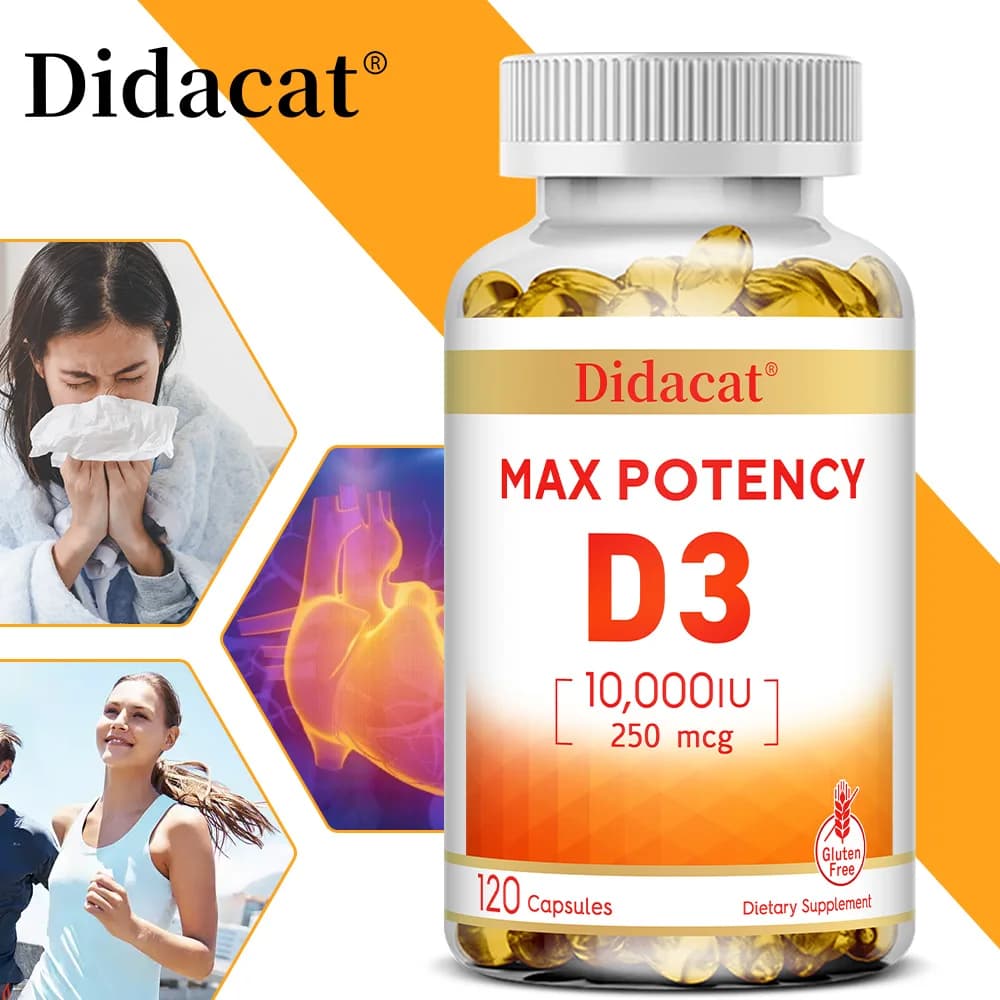 Vitamina D3 10.000 UI (250 mcg), supporta la salute immunitaria, l'assorbimento del calcio, la funzione muscolare e la forza ossea, integratore alimentare