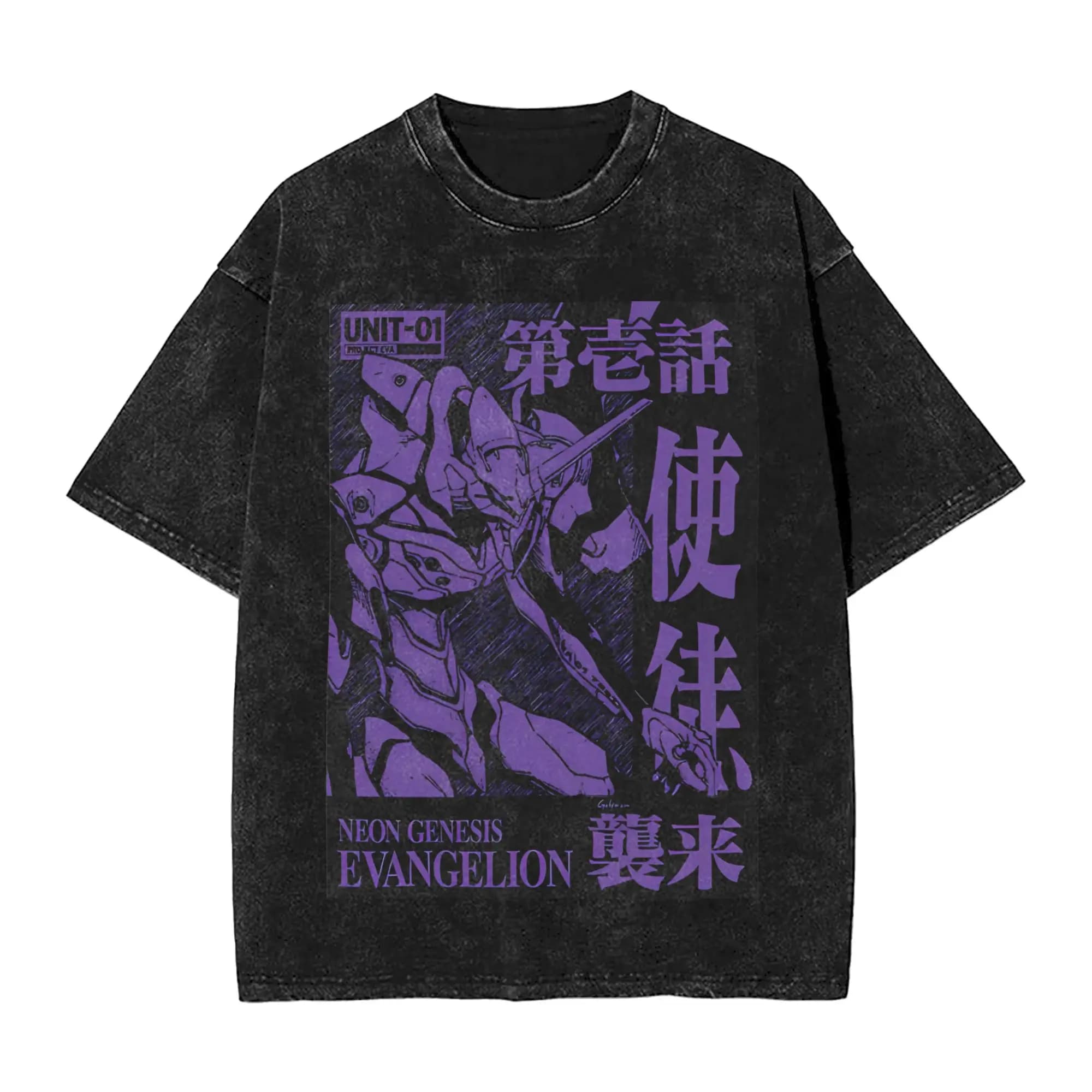 T-shirt vintage lavata EVA Unit-01, grafica anime Mecha Neon Genesis Evangelion, streetwear, maglietta oversize in cotone per uomo e donna