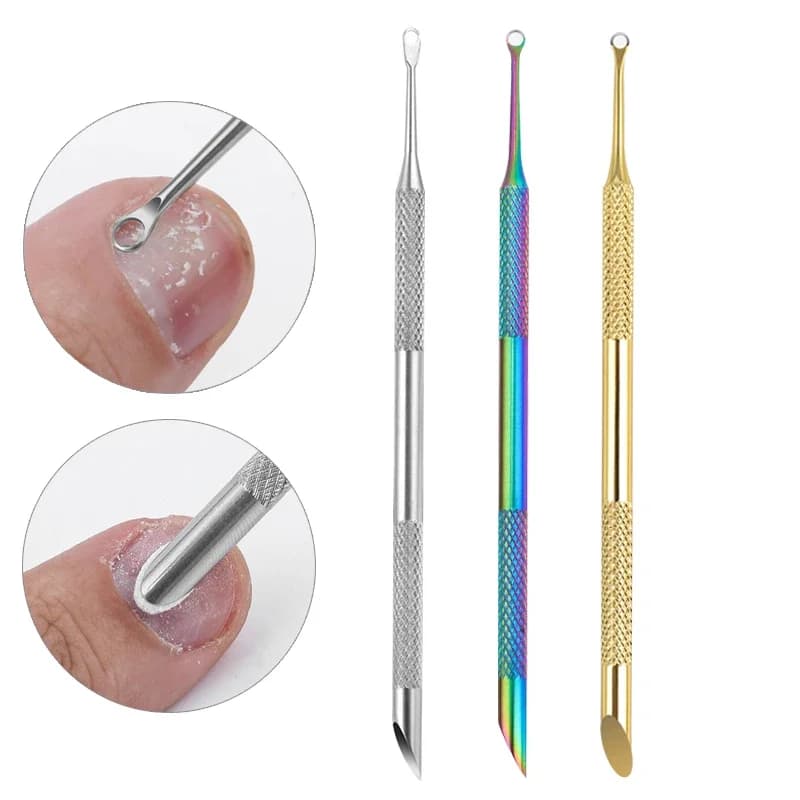 Spingipelle per unghie a doppia testa in acciaio inossidabile per rimozione cuticole Strumento per la preparazione dell'esfoliazione Penna per manicure con pala smussata per cerchio pulito della pelle morta