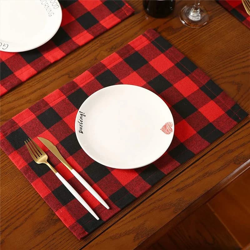 Christmas Style Checkered Placemat Suitable for Holiday Parties Living rooms Dining Table Decoration 30x40cm 2/6/12PCS