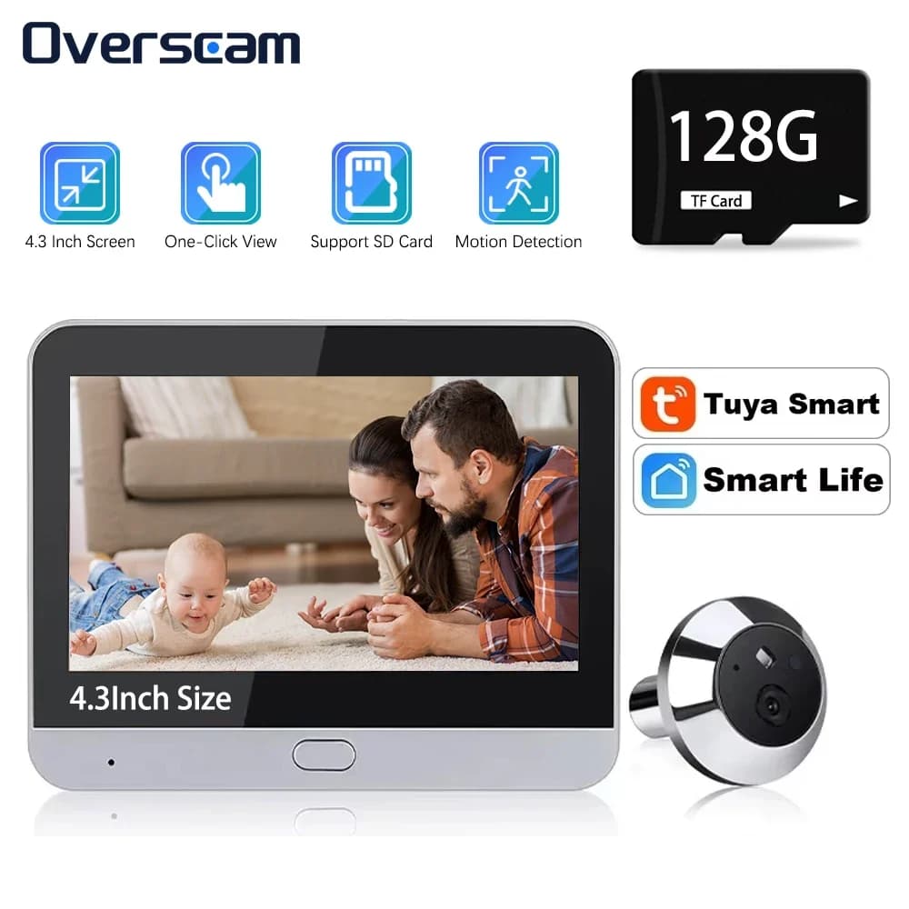 Mini 5MP Tuya Vita Intelligente Home Visualizzatore Digitale Peepholes Porta Occhio WiFi IR Nessuna Esposizione Rossa Telecamera per Visione Notturna Baby Monitor da 4.3 Pollici