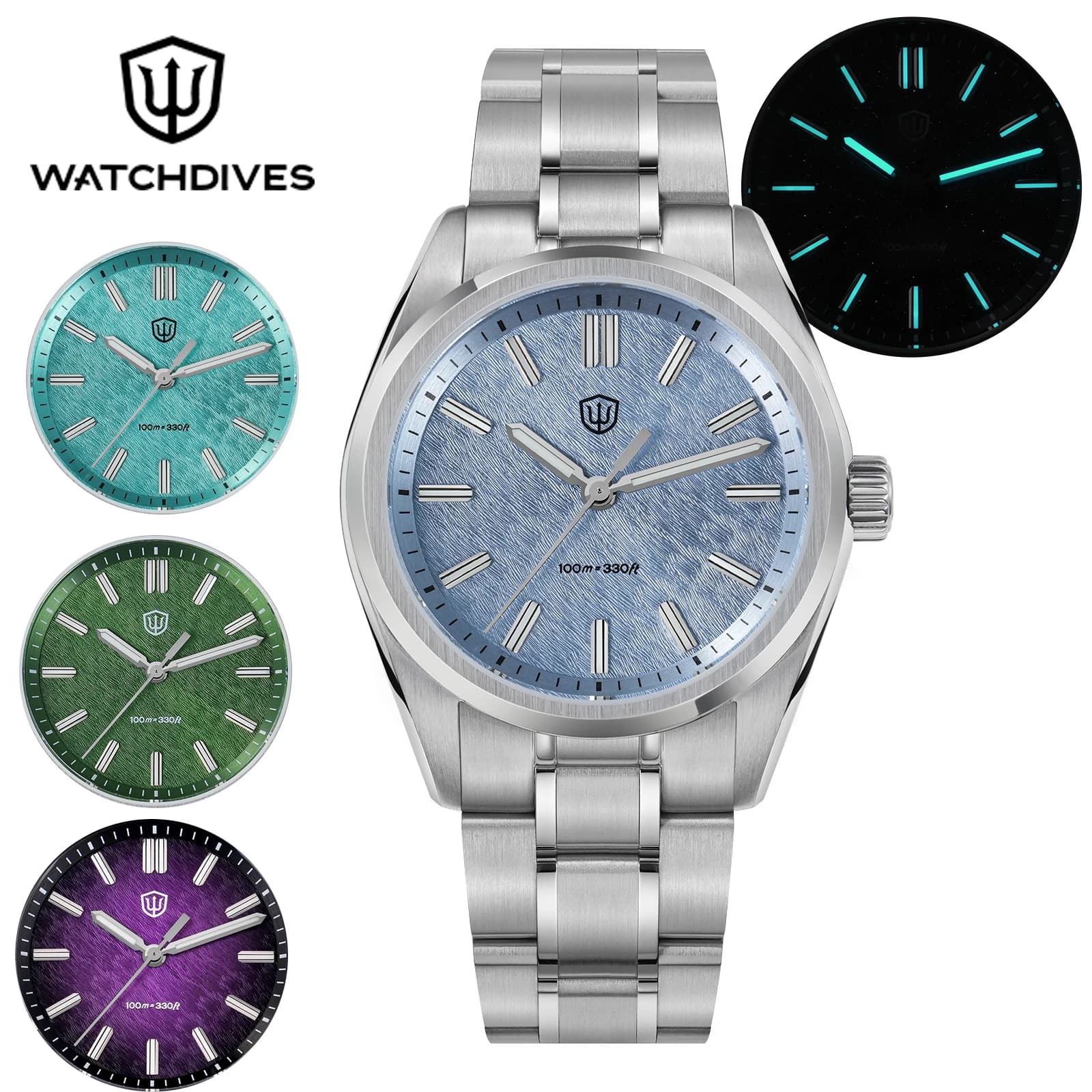 Watchdives WD0003B 36mm Orologio da uomo al quarzo VH31 Sweep Seconds Movimento Orologi in acciaio inossidabile Zaffiro luminoso impermeabile