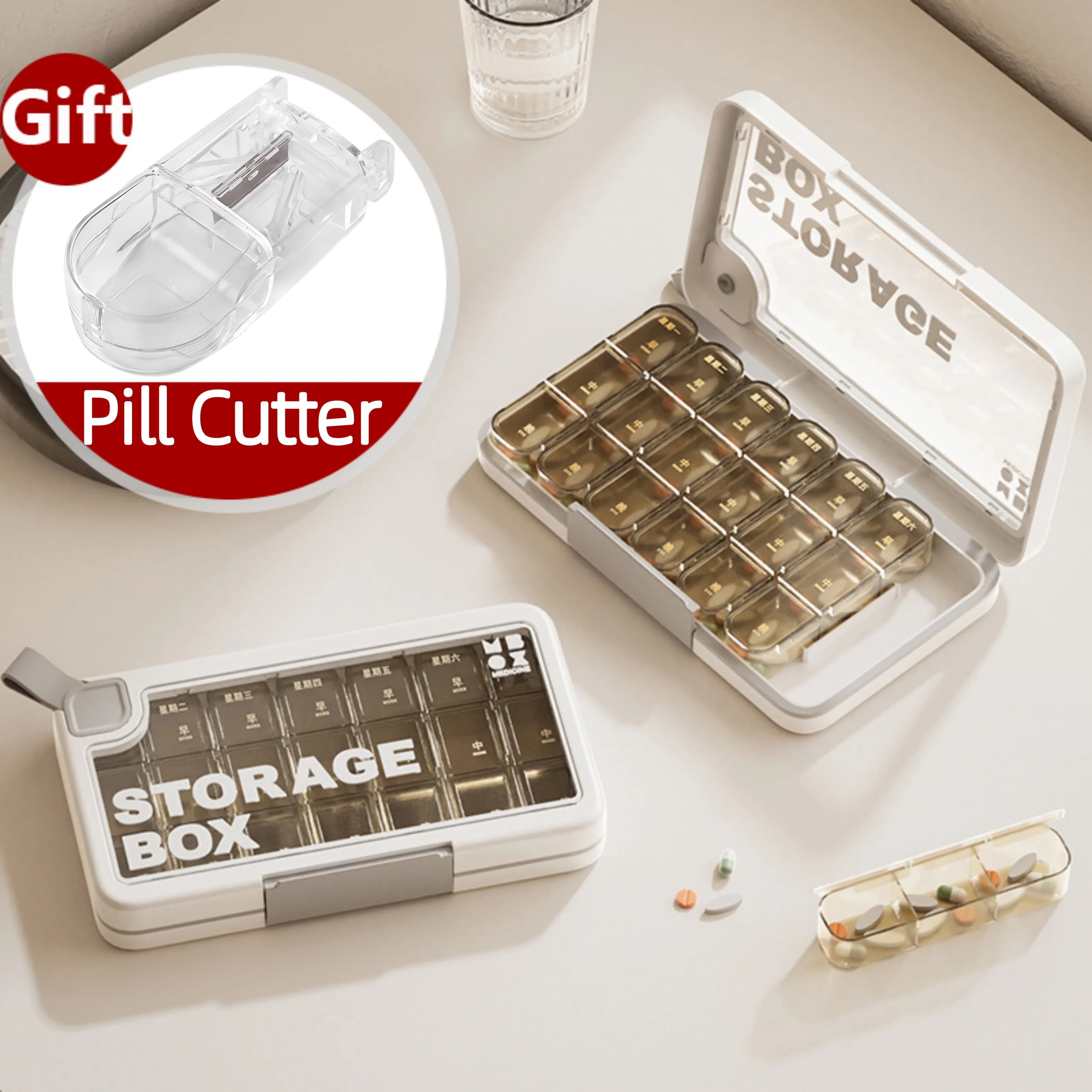 Weekly Organizer of pills Boxes for pills Organizer 3 times a day Am Noon Pm Meet Container for Travel Medicines Supplement of vitamins Fish Oil