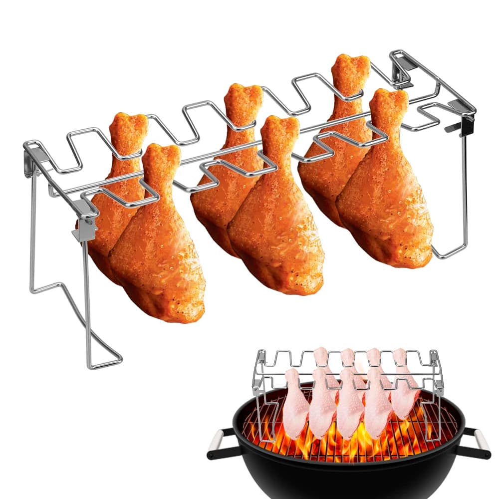 Supporto per cosce di pollo arrosto, accessori per barbecue, in acciaio inossidabile antiaderente, per ali e cosce di pollo, per grigliare, barbecue, supporto per costine arrostite