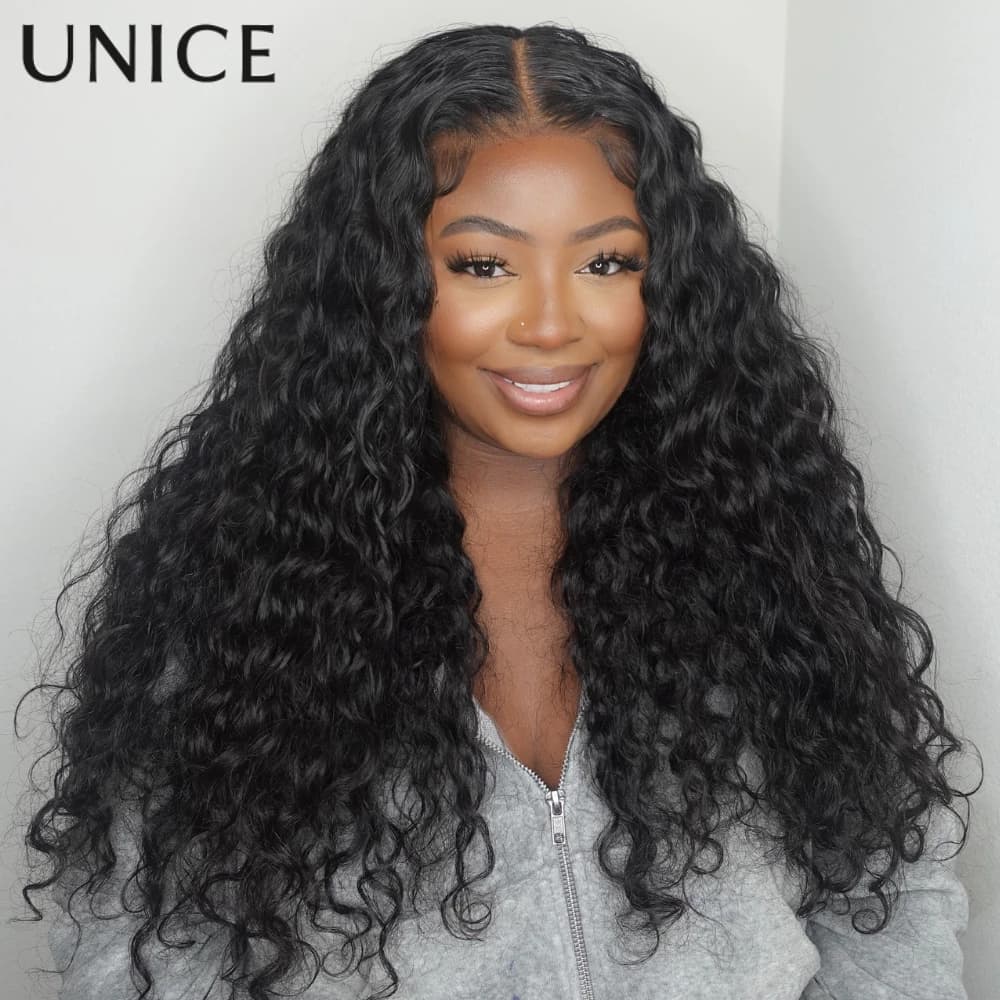 UNice Hair Water Wave Human Hair Wig With Drawstring Pre Cut Pre Bleached 7x5 & 13x4 HD Real Scalp Glueless Wigs 150% Density
