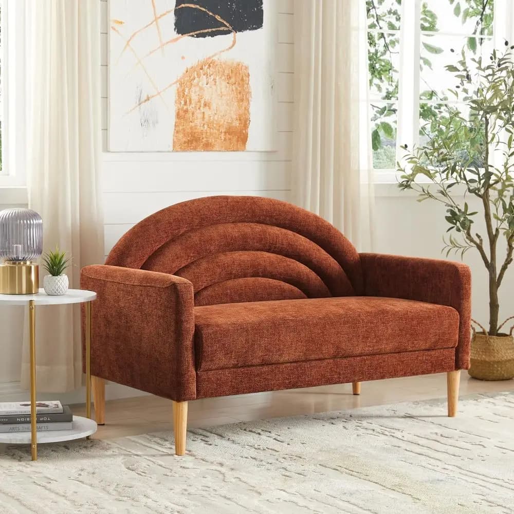 Compact linen sofa for small spaces, modern style of the twentieth century, wooden legs, ideal for living rooms, bedrooms and offices