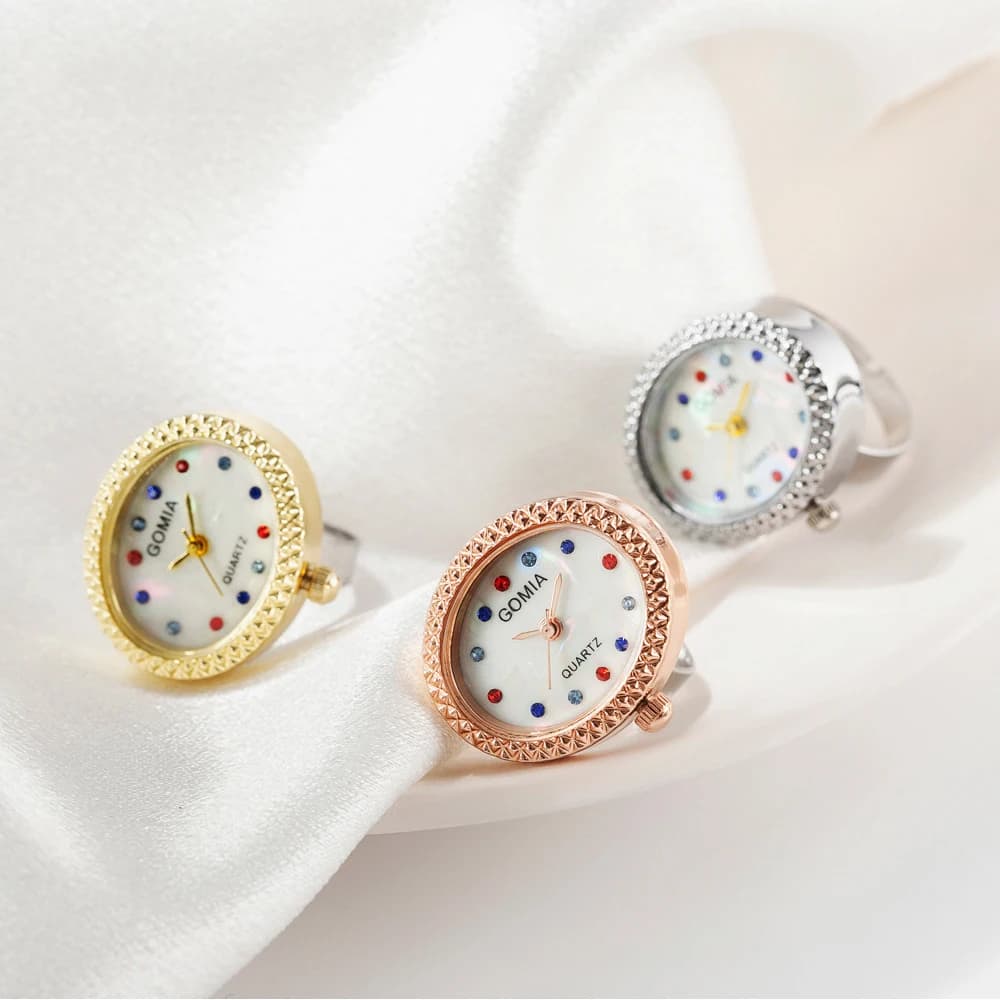 Kiss Jewelry Nuovo creativo mini orologi al quarzo impermeabili Anello da dito Anello per orologio con quadrante ovale in lega regolabile con strass colorati