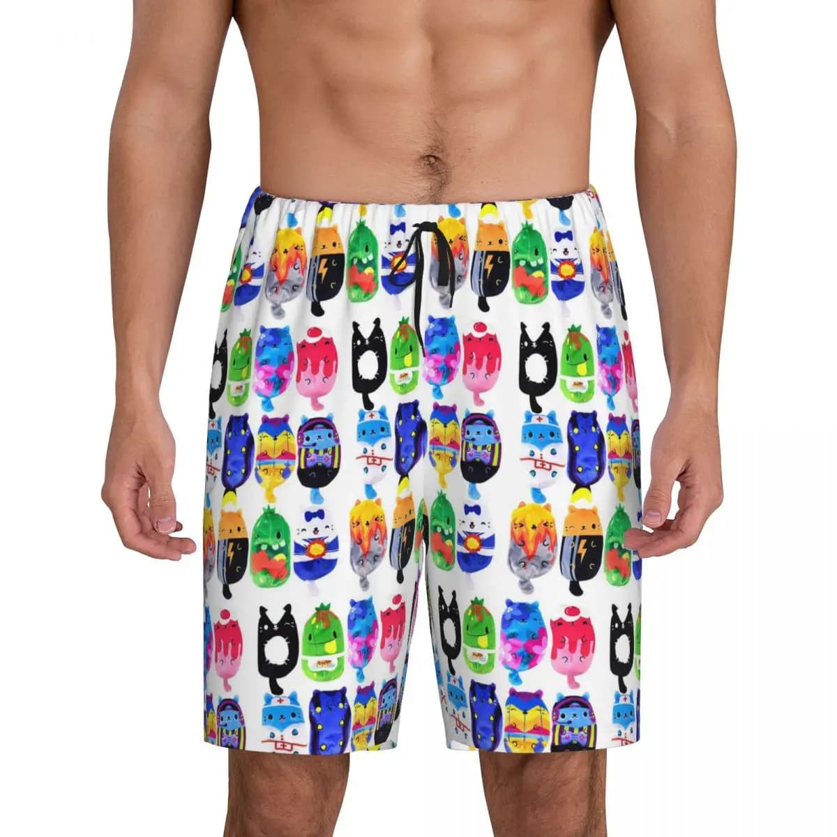 Men's short pajamas pants in assorted style, night shorts, sleeping pants, home shorts, night trousers with Cats Vs Pickles Mystery Bag Plush pattern