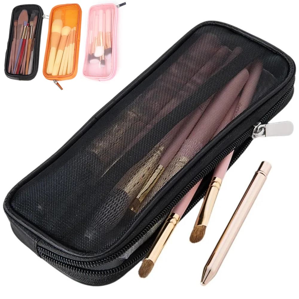 Borsa per il trucco da viaggio da donna - Organizer da toilette portatile con cerniera ventilata trasparente in rete da 1 pezzo