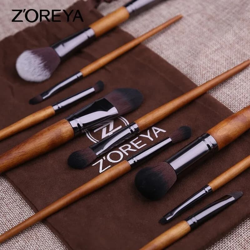 Zoreya Evidenzia strumenti per correttore fard in polvere sciolta ombretto set di pennelli per trucco in legno di noce da 9 pezzi