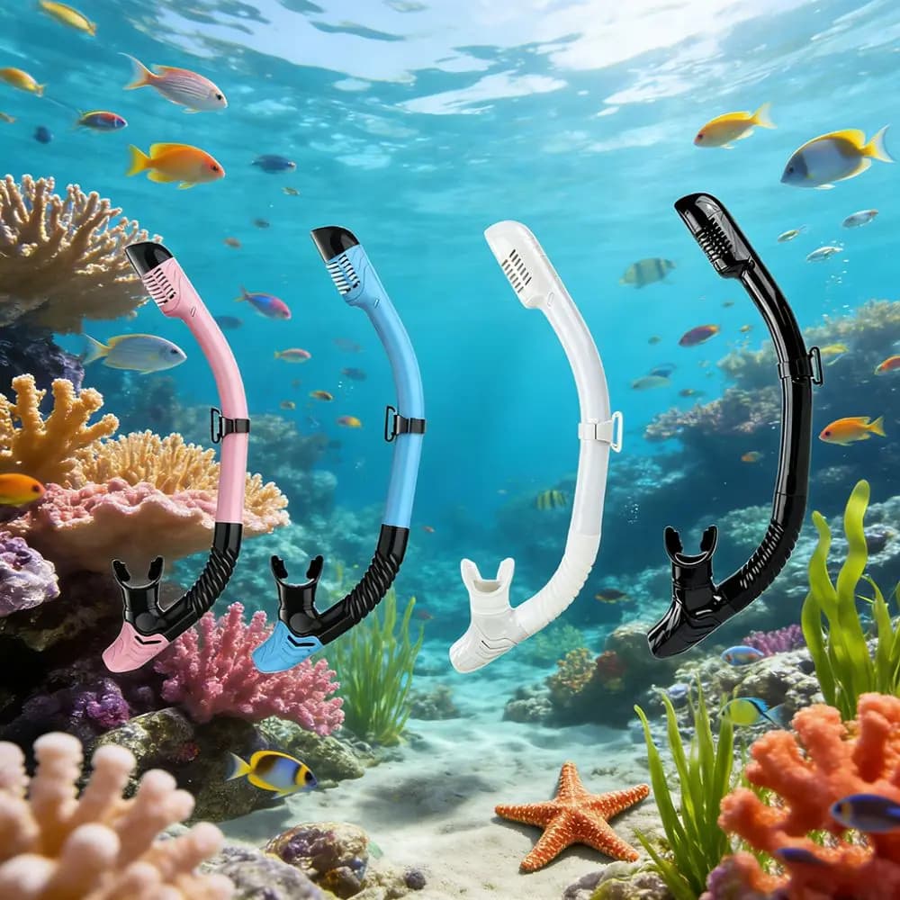 Silicone Breathing Tube for Dives with Dry Top Valve, Snorkel Completely Dry, Comfortable Bushing, Easy Submarine Breathing