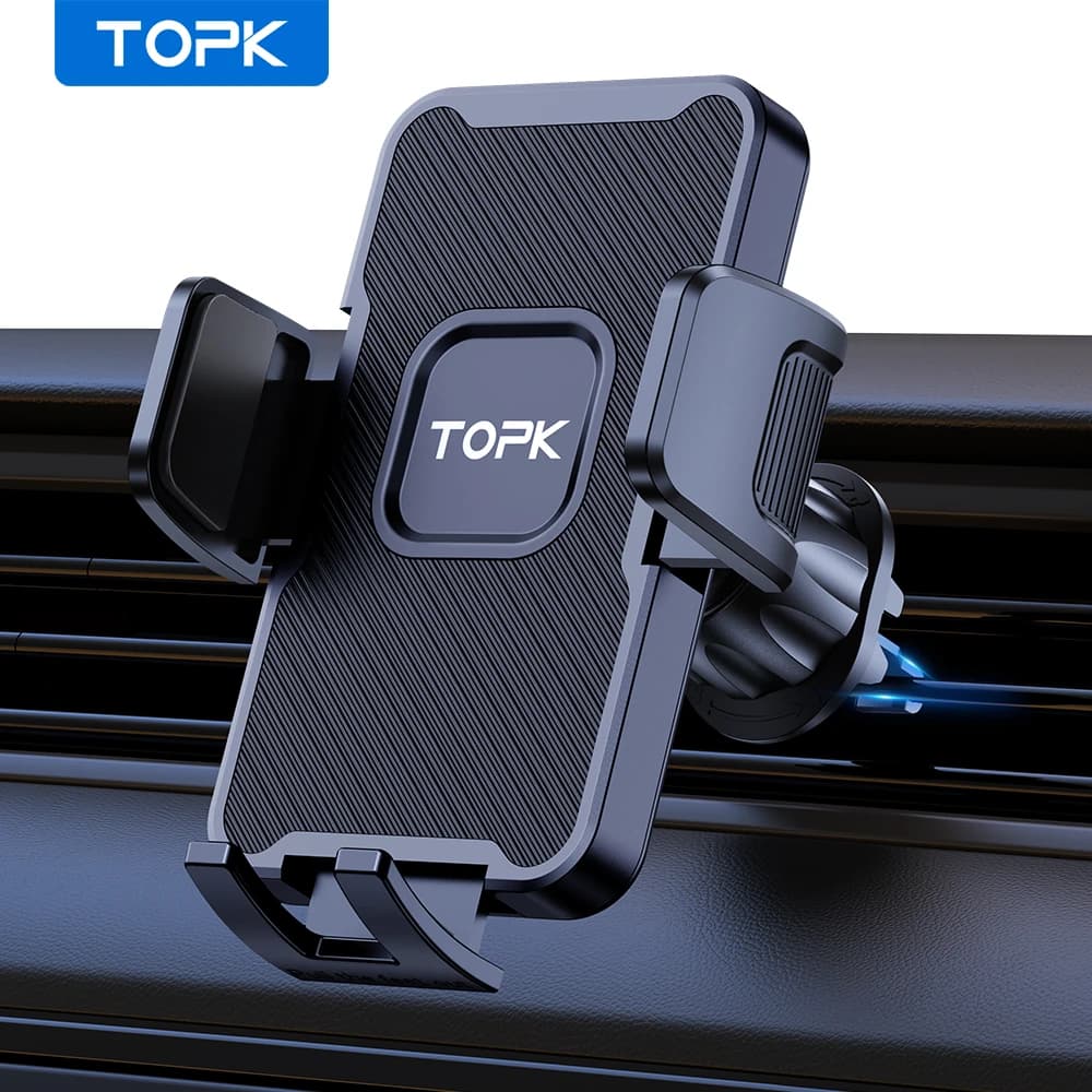 TOPK Super Stable Car Holder FOR Phone, Air Vent Metal Hook Mount, Single-Hand Operation Universal Fit for 4-7'' Smartphones