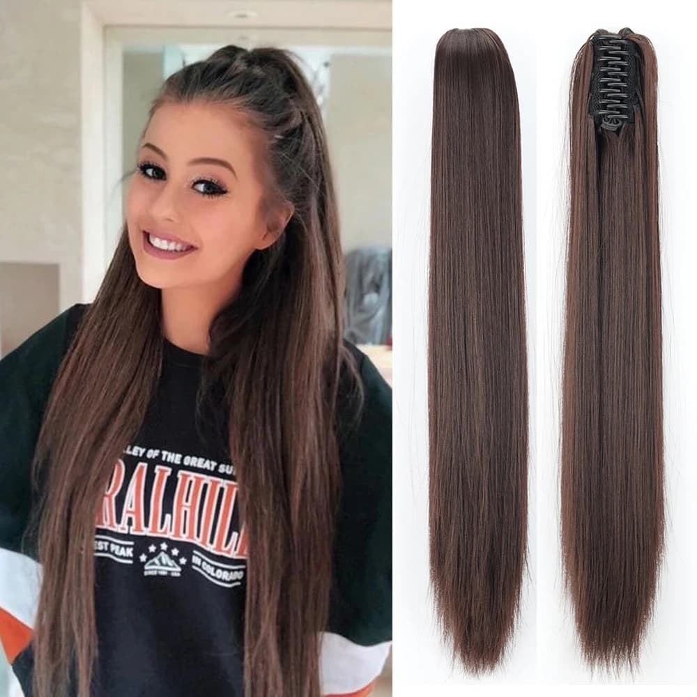 Azqueen Synthetic 22" Long Straight Hair Claw Ponytail False Hair on Claw Clip Tail House Ponytail Tail Hair