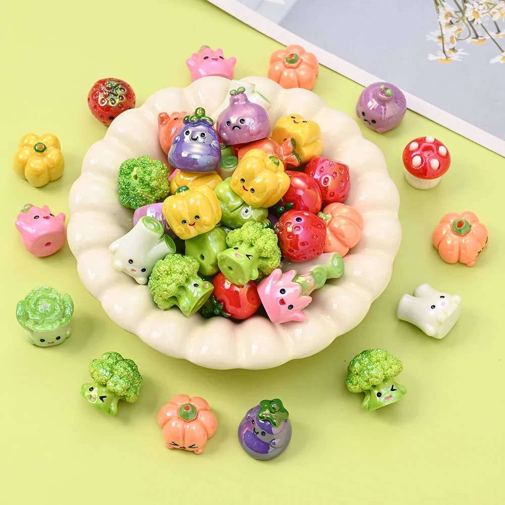 10 Pezzi Perline in Resina a Forma di Verdura Simulata, Miste Casualmente, per Creazione Gioielli Fai da Te, Clip per Ciuccio, Decorazioni e Accessori
