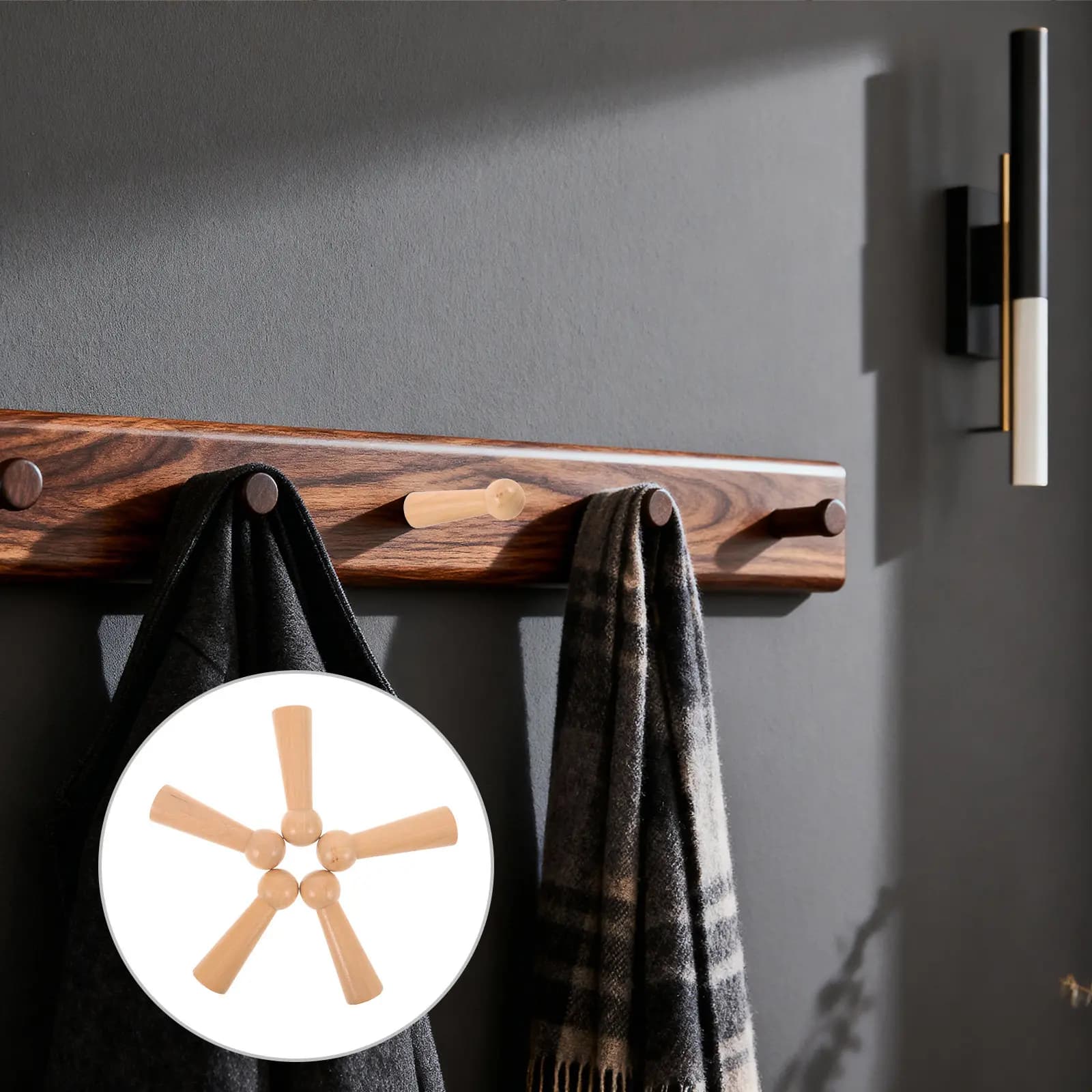 10Pcs Wooden Peg Hooks Unfinished Wood Wall Hangers Screw-in Shaker Peg Rack Clothes Hats Towels Bags Entryway Bedroom Organizer