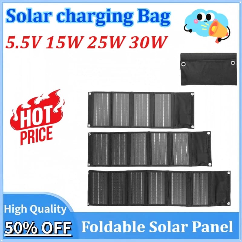 5.5V 15W 25W 30W USB Pannello solare pieghevole Portatile flessibile Piccoli pannelli solari pieghevoli Celle per caricabatteria del telefono cellulare