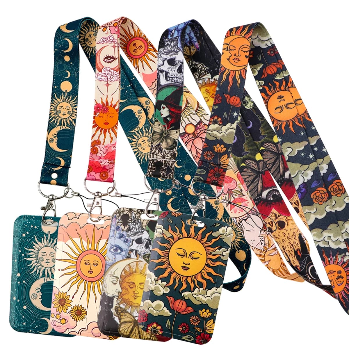 Cordino Vintage Sun Moon Triple Moon, Keyring for Car, Identity Card Holder, Gym Badge Door, Cellular Door, Key Ring, Jewel Gift