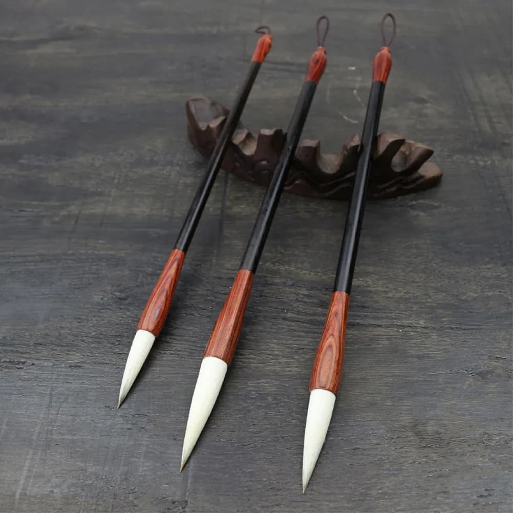 3Pcs Black Ebony Handle Chinese Calligraphy Brush Set Wolf Sheep Hair Writing Brushes for Beginners Regular Running Script
