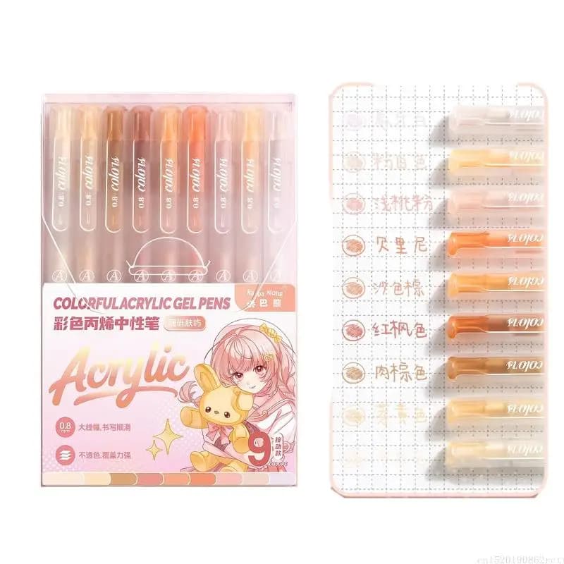 D5BB 9Pcs Acrylic Gel Inks Pen 0.8mm Colorful Retractable Gel Pen For Artist Student Travel Journaling Sketching Art Drawing