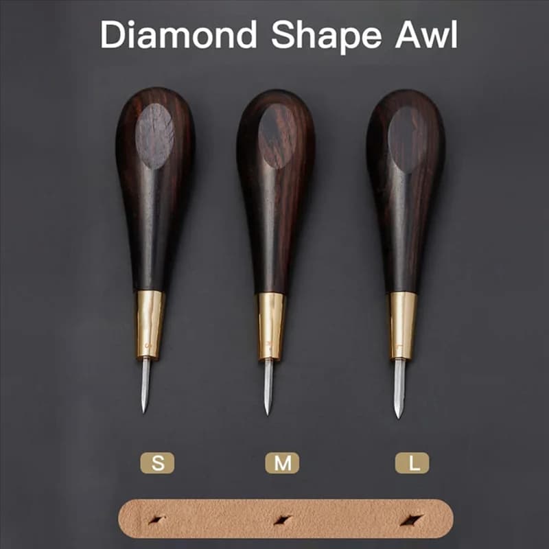ALIM-Kit di puntine per cucire artigianali in pelle Strumenti per cucire fatti a mano Cucitrice fai-da-te Manico in legno nero conico