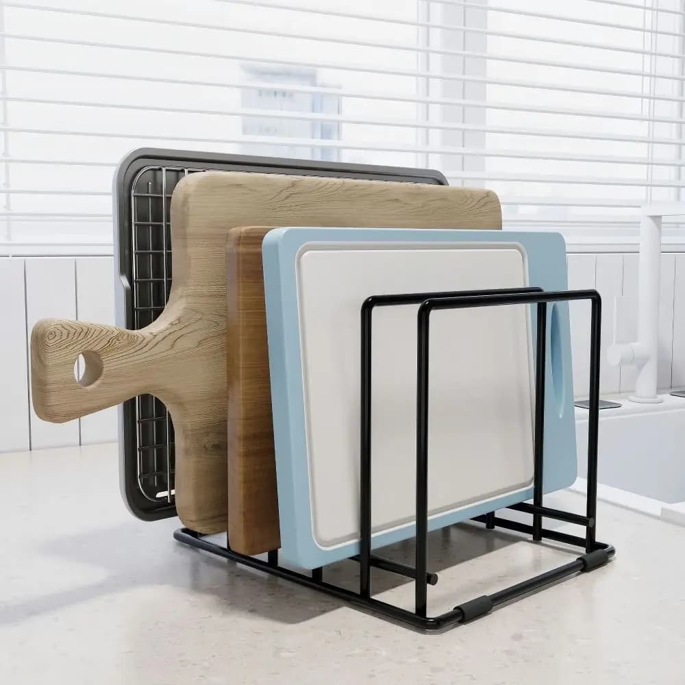 Porta Utensili da Cucina in Ferro a 5 Scomparti, Resistente, Salvaspazio, per Taglieri, Antiruggine con Piedini Antiscivolo