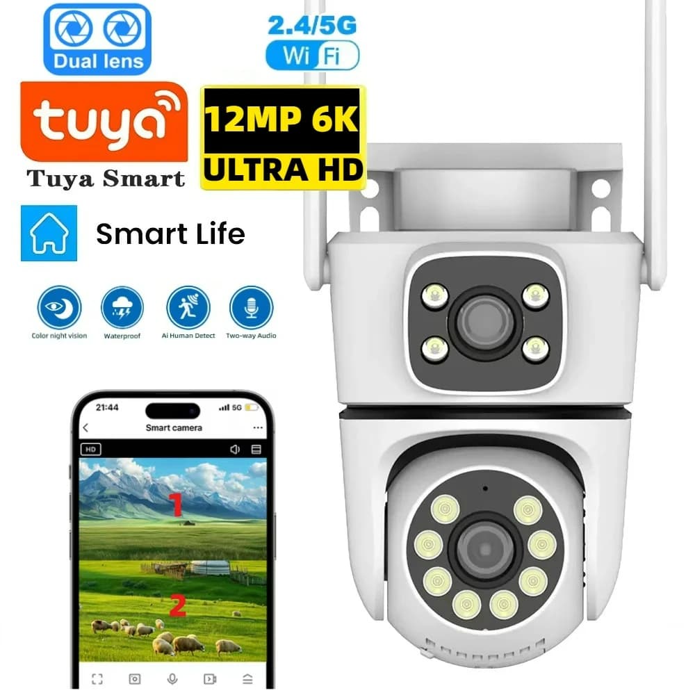 5G 10MP 12MP Tuya Wifi PTZ Telecamera Dual Lens Telecamera di sicurezza IR Rilevazione umana Telecamera di sorveglianza wireless esterna Tuya