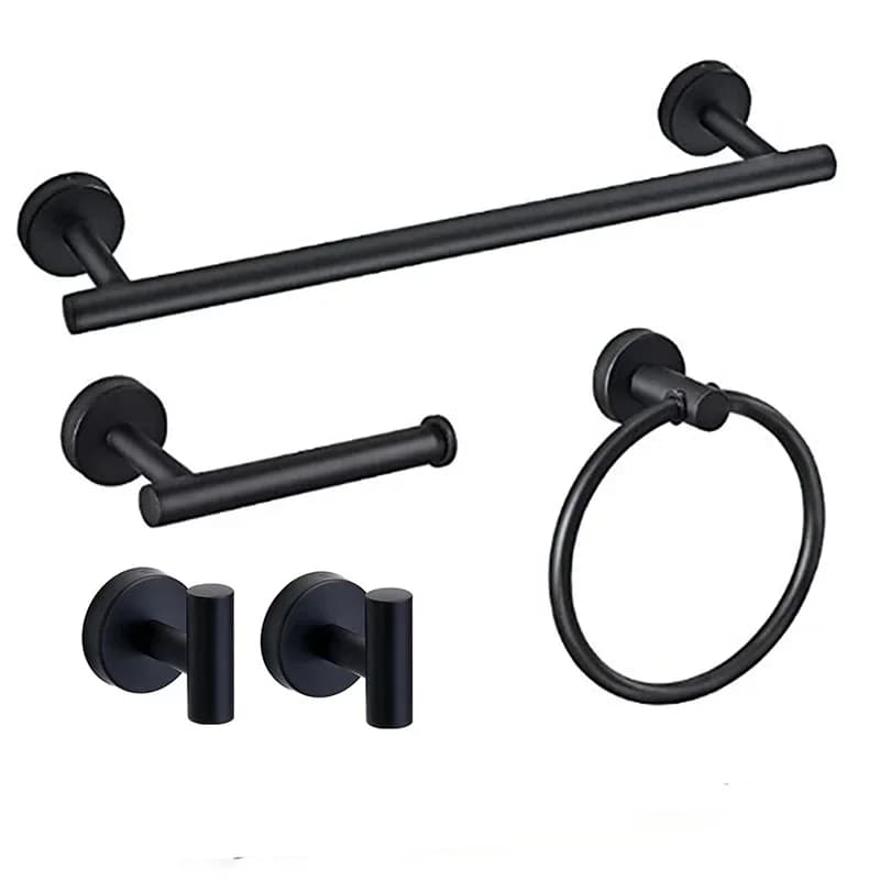 Set di accessori per il bagno nero Accessori Porta asciugamani in acciaio inossidabile Porta carta igienica Set di organizer per mensola da bagno con gancio
