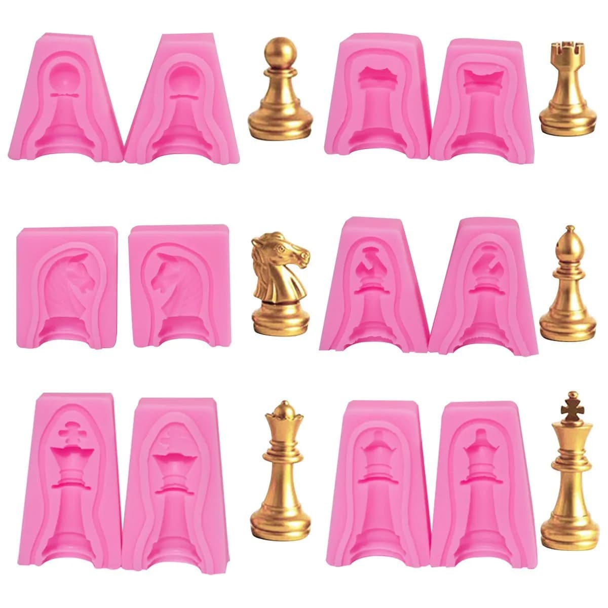 Stampi in Silicone Fondant a Tema Scacchi Internazionali, 6 Set, Stampa 3D Fronte-Retro, per Caramelle e Zucchero, Accessorio per Pasticceria F065